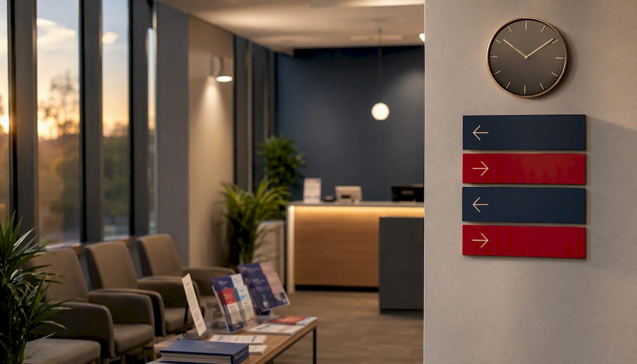 Quiet IELTS testing center reception area