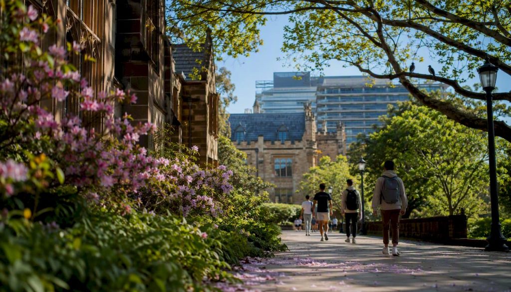 View contrasting UNSW modern and USYD heritage campuses