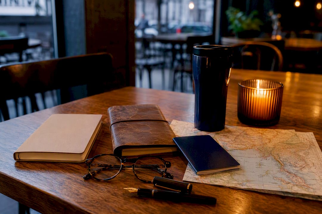 Study desk with travel and education materials