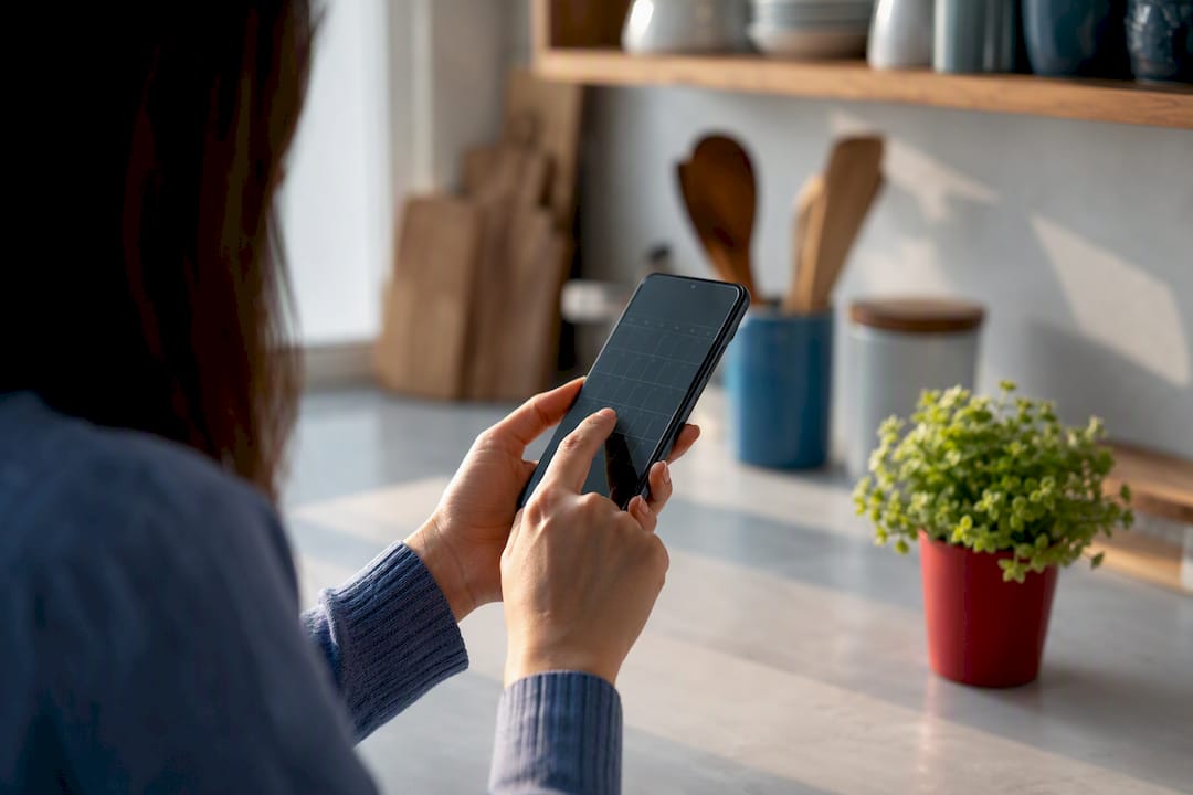 Hands checking dates on smartphone calendar
