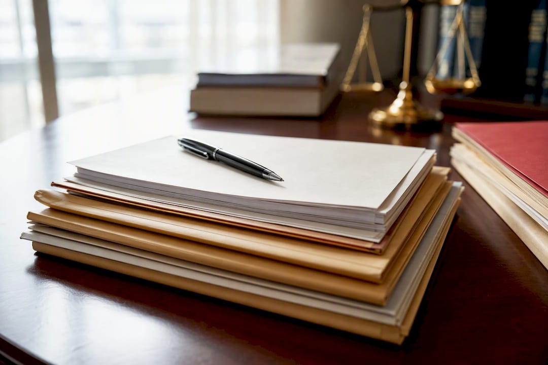 Pen on official court document envelopes