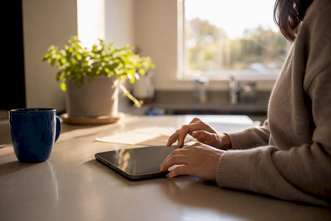 Hands filling visitor visa application on tablet