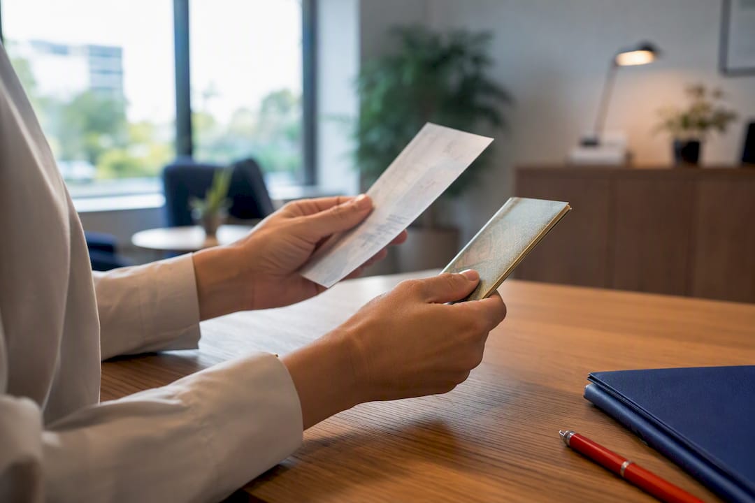 Certifier checking original and copied documents