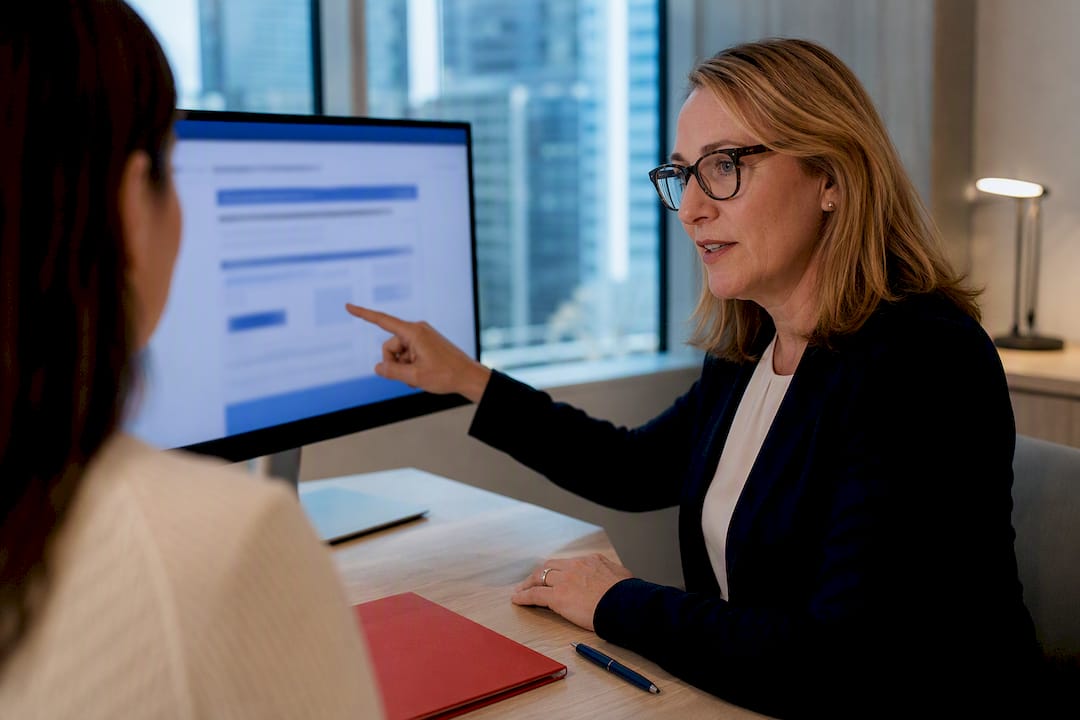 Adviser reviewing skilled migration points assessment