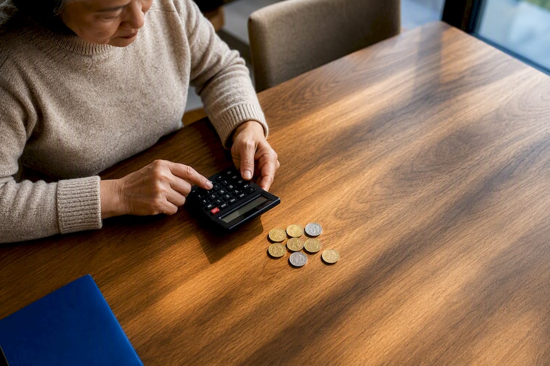 Calculator and coins for visa budget planning