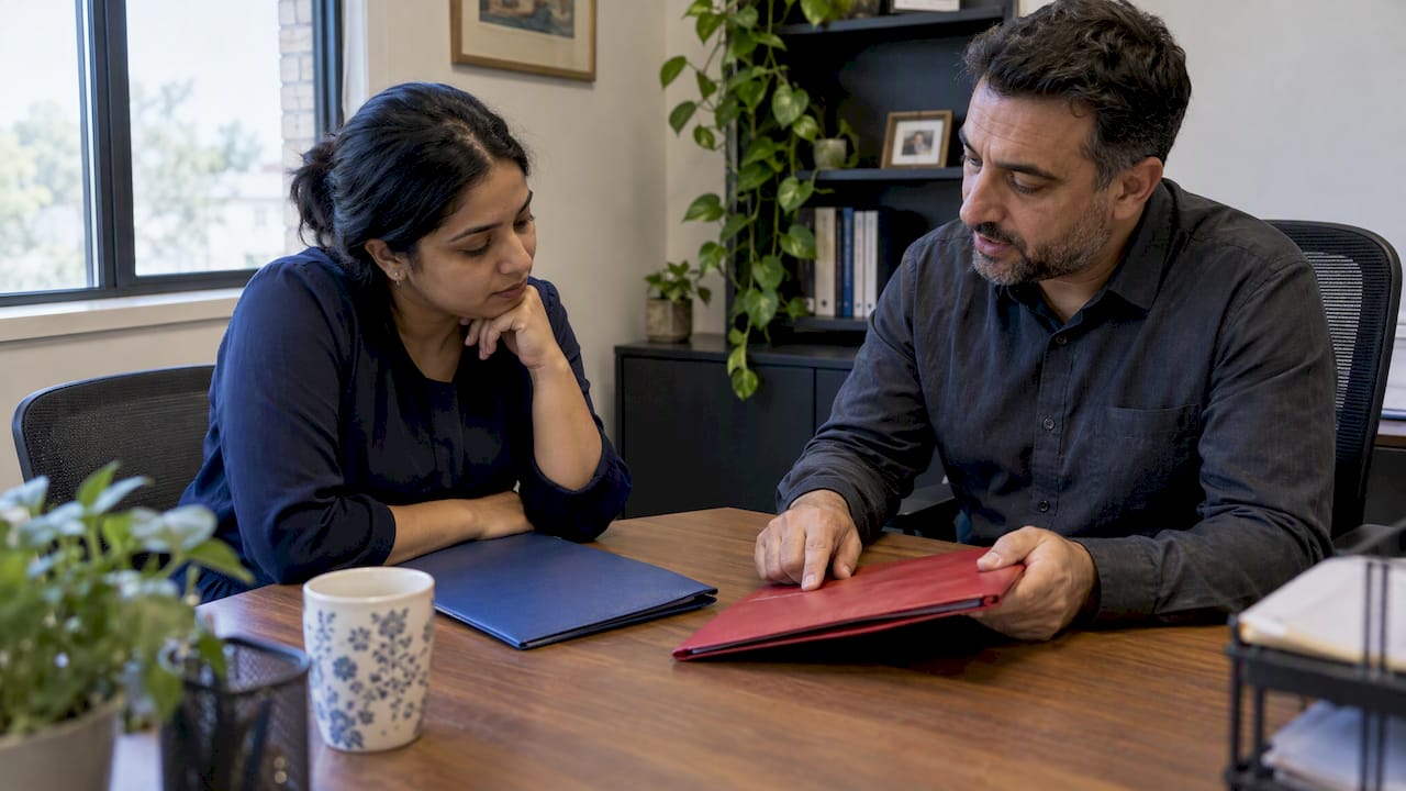 Applicant discussing Australian visa pathways with adviser