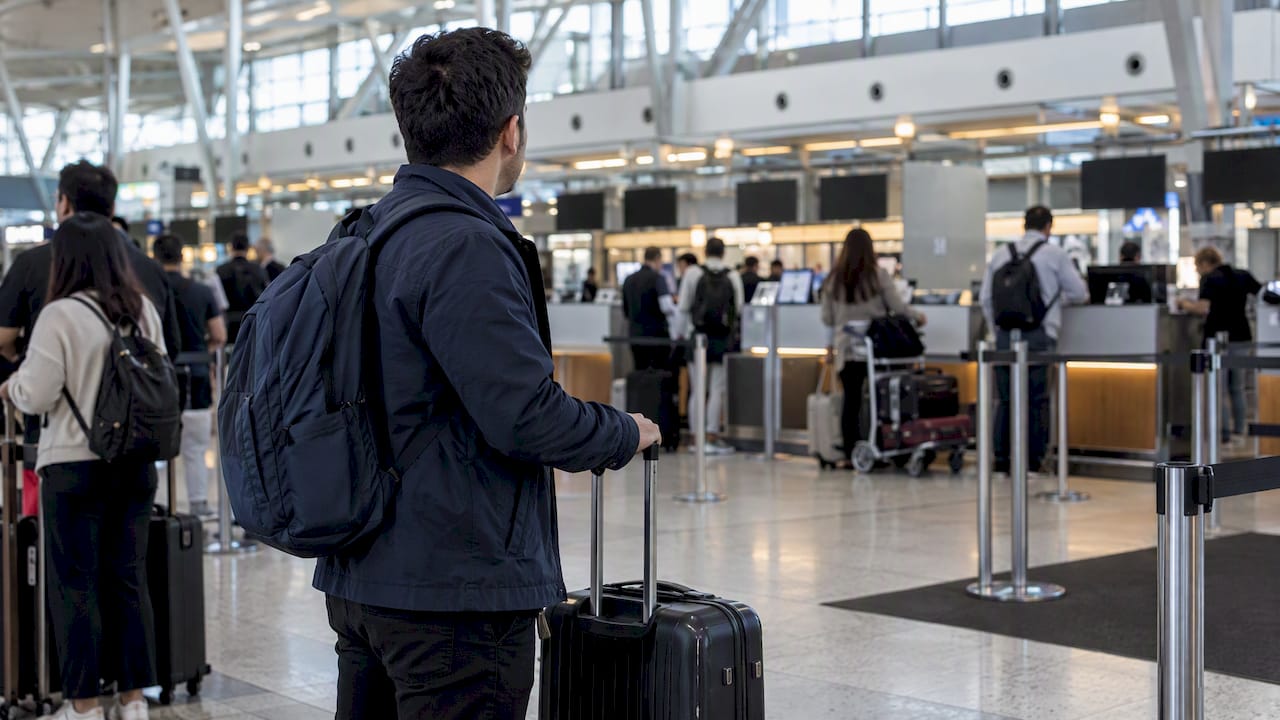 Traveler preparing to depart from Sydney Airport