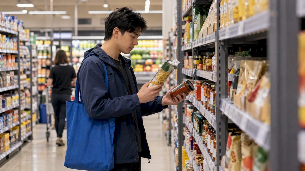 Student comparing everyday groceries in Australia