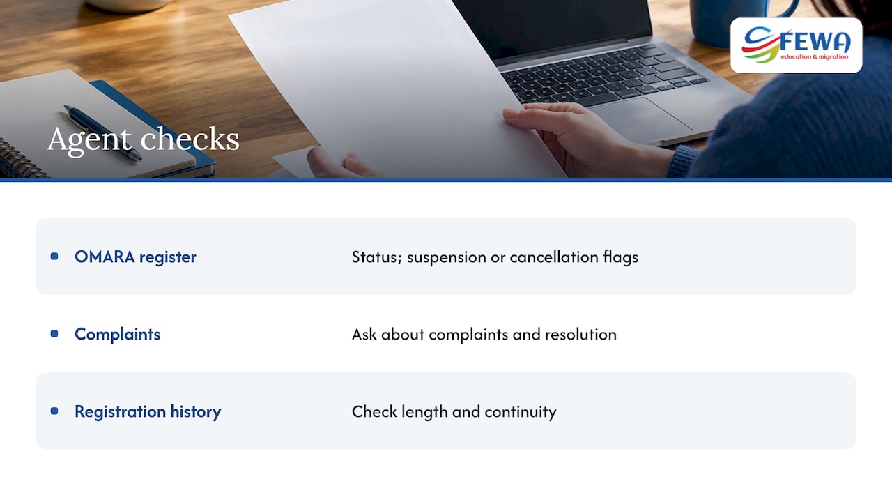 Three checks for an agent's complaint history