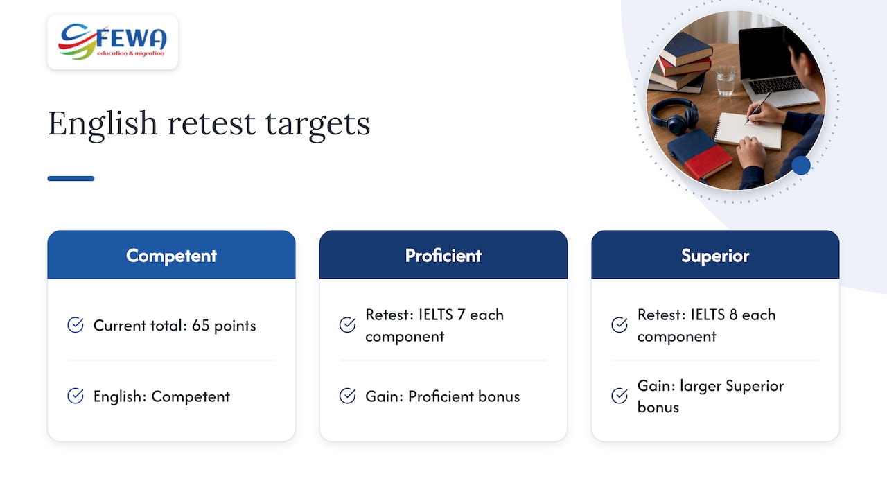 IELTS component targets and skilled migration points