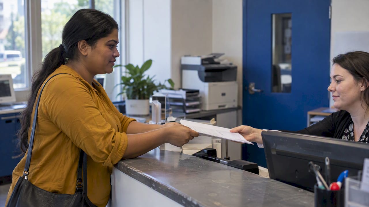 Student submitting documents for a course deferral